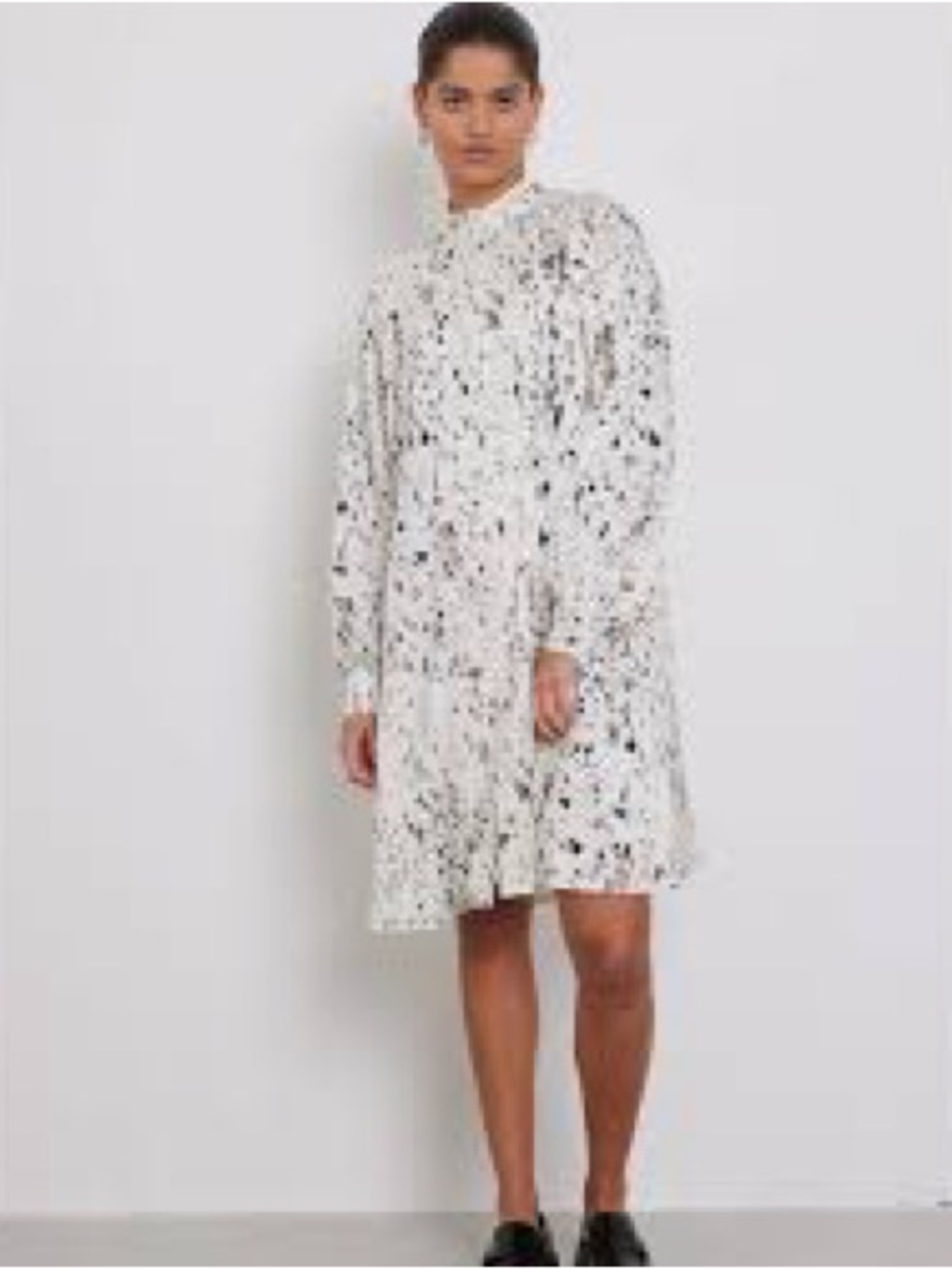 Minimum Womens White Speckle Print Long Sleeve Mini Dress Sz 36